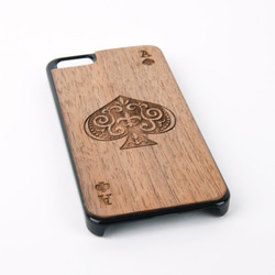木彫りのスマホカバー スペードのエース（iPhone SE 専用）Walnut Smart Phone Cover 1枚目の画像