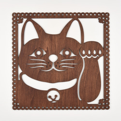 ビッグウッドフレーム「招き猫」（木の壁飾り） 1枚目の画像