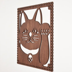 ビッグウッドフレーム「招き猫」（木の壁飾り） 2枚目の画像