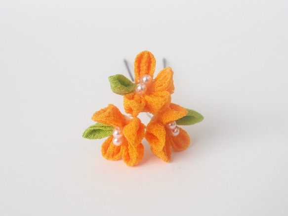 木犀色の小花のUピンかんざし(オレンジ) 2枚目の画像