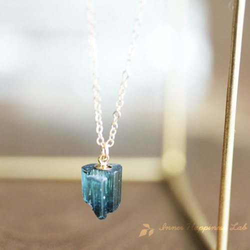 14KGF/ インディゴライト/ ブルートルマリンの原石ネックレス (マルチ