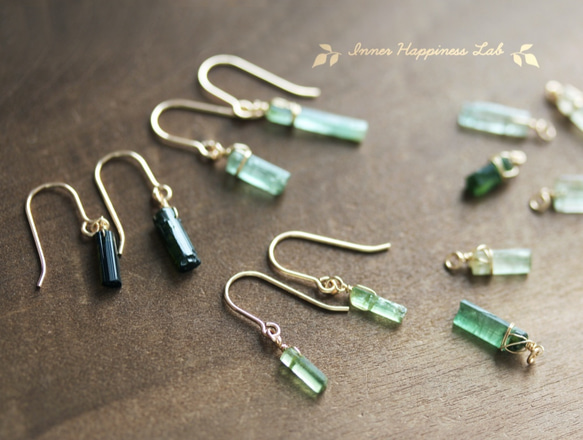 天然石ピアス 14kgf トルマリン 8ミリ 再販】14KGF/ グリーントルマリンの原石ピアス ピアス（フック