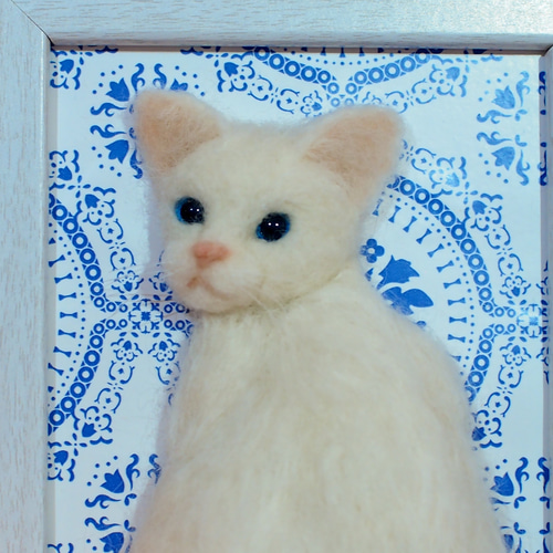 ネコ 羊毛フェルト 七夕 猫80☆白猫 欲しく 壁飾り