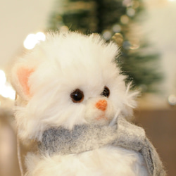 通年飾れる！＊雪だるま風＊ふわふわ白猫のインテリア(羊毛フェルト) 4枚目の画像