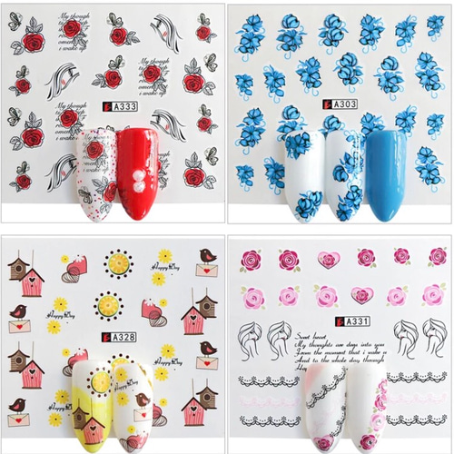 51. カラフルな花 ウォーターネイル シール 40枚 セットまとめて