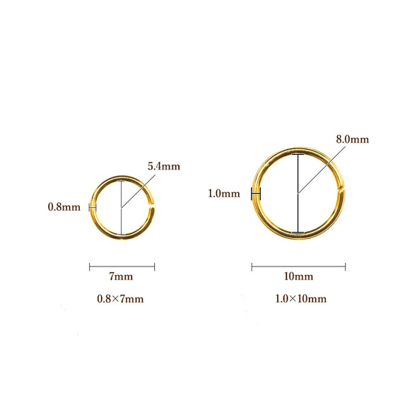 ［100個］サージカルステンレス / 丸カン ［ 0.8 X 5mm ］［ ゴールド 金 ］ アクセサリー パーツ / 5枚目の画像