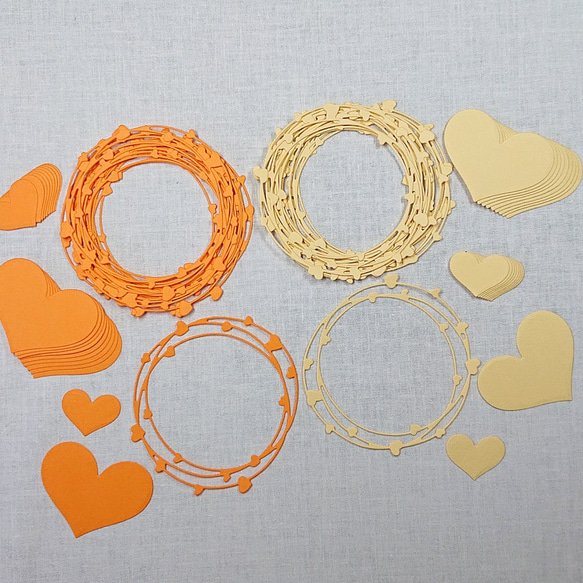 クラフトパンチ ハートのリースと2つのハート オレンジ系 計60枚【001-4】 1枚目の画像