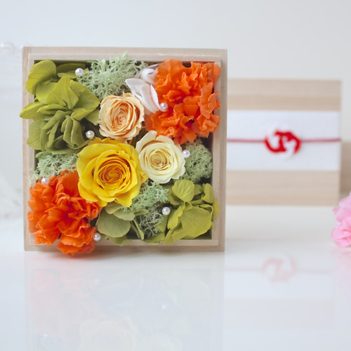 ボックスフラワー桐箱花【4色展開】 プリザーブドフラワー