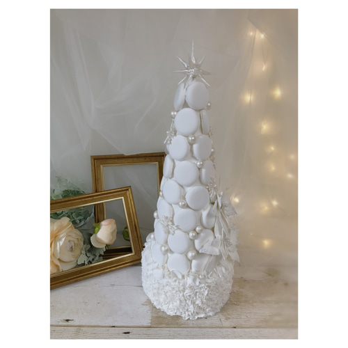 ホワイトクリスマスのマカロンタワー ウェルカムボード Clay