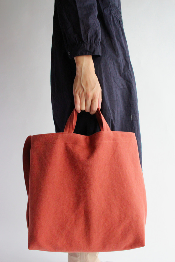 やさしい布のショルダーバッグ L【橙】帆布 3枚目の画像