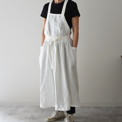 リネン　エプロンドレス　Dressy line White 1枚目の画像