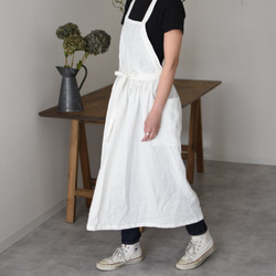 リネン　エプロンドレス　Dressy line White 2枚目の画像
