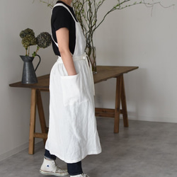 リネン　エプロンドレス　Dressy line White 3枚目の画像