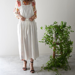 リネン　エプロンドレス　Dressy line White 5枚目の画像