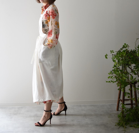 リネン　エプロンドレス　Dressy line White 6枚目の画像