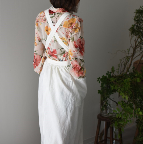 リネン　エプロンドレス　Dressy line White 7枚目の画像