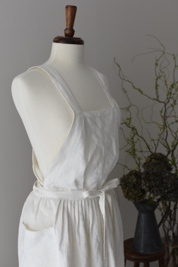リネン　エプロンドレス　Dressy line White 8枚目の画像