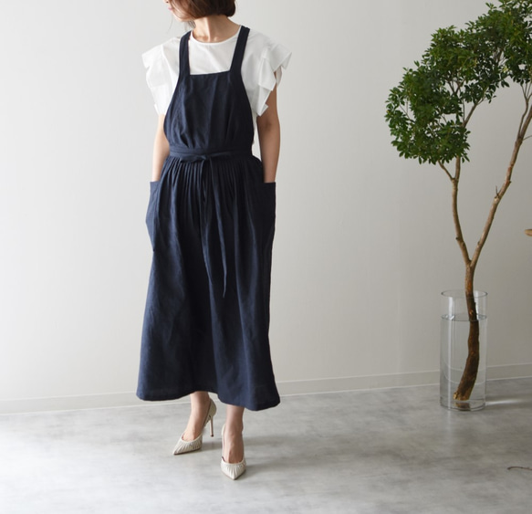 リネンエプロンドレス リネン エプロンドレス Dressy line NAVY エプロン E'PICE 通販