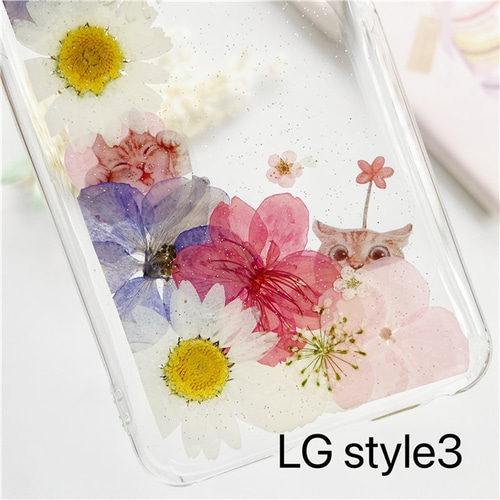 スマホリング付き /LG style3/iphone12Mini/iphoneX/iphone8/押し花 