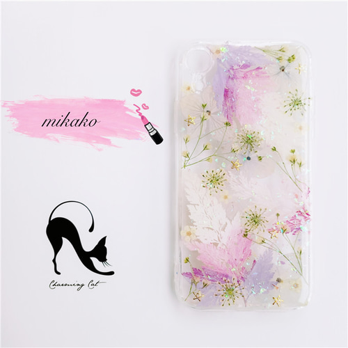 夏 押し花ケース / ドライフラワー/ スマホケース/ iPhone/GALAXY