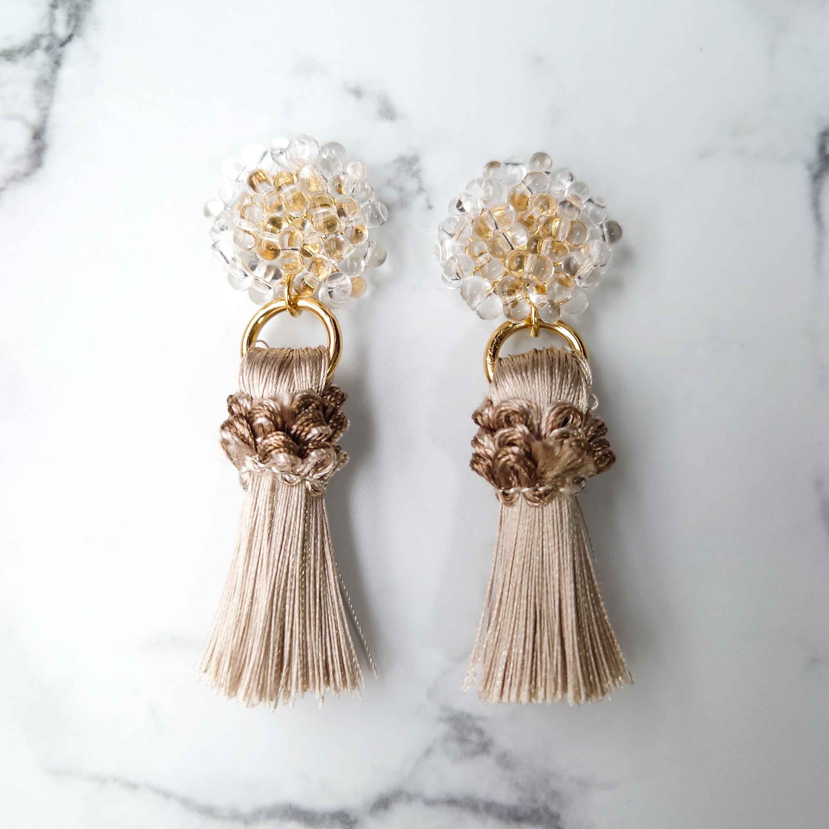 つやつやビーズの秋ピアス【No1】秋 つぶつぶ ビーズ