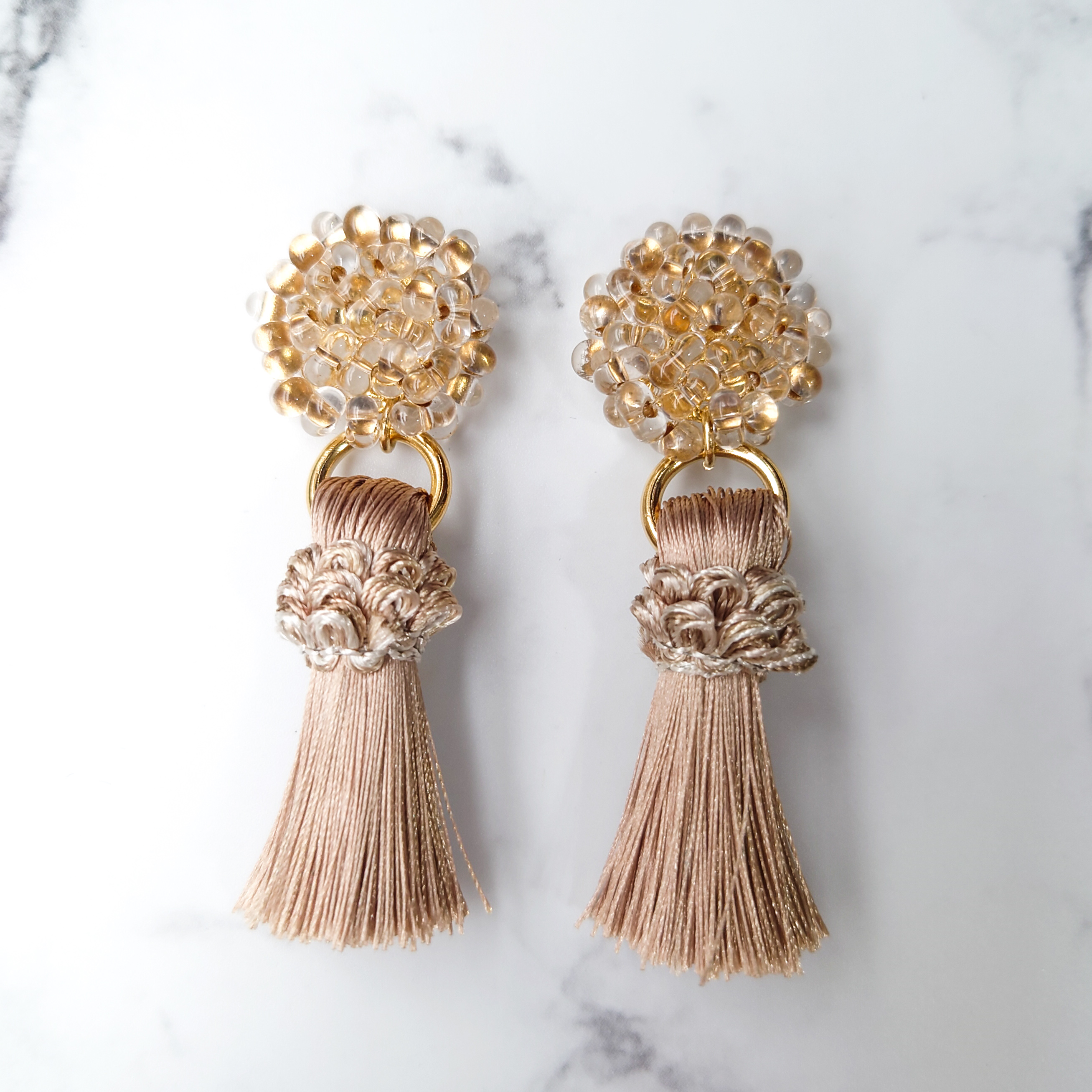 つやつやビーズの秋ピアス【No2】 秋 つぶつぶ ビーズ