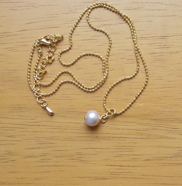 ほんのり桜ピンク ・7mmAAA淡水本真珠1粒ペンダント・K16GP・美しくシンプルに 2枚目の画像