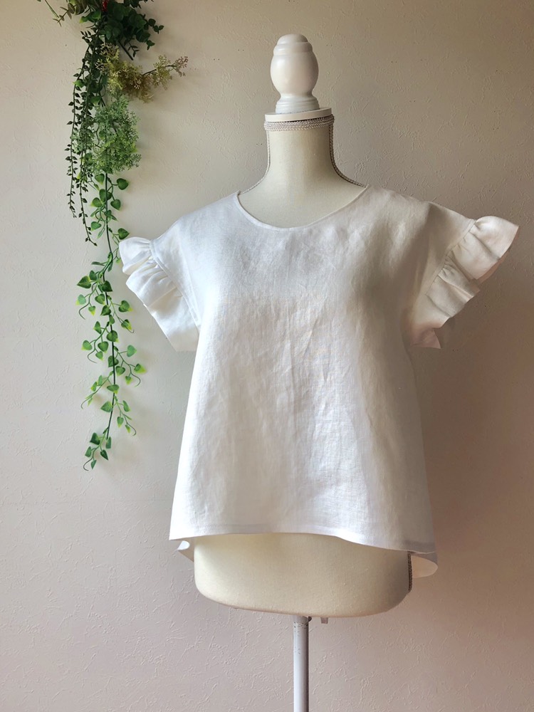 サイズオーダー製作/フレンチリネンフリル袖プルオーバーブラウス