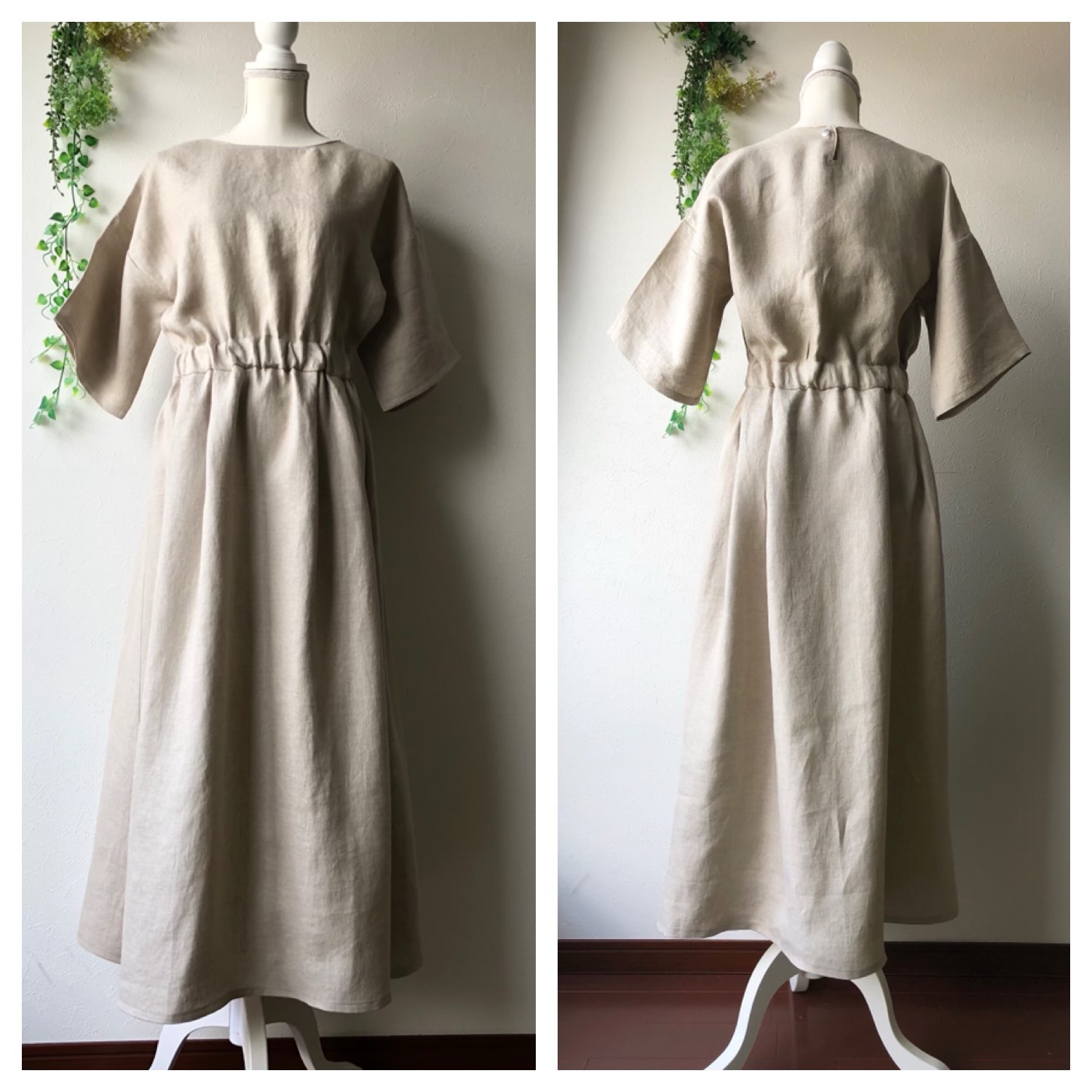 受注製作/フレンチリネン五分袖ワンピース