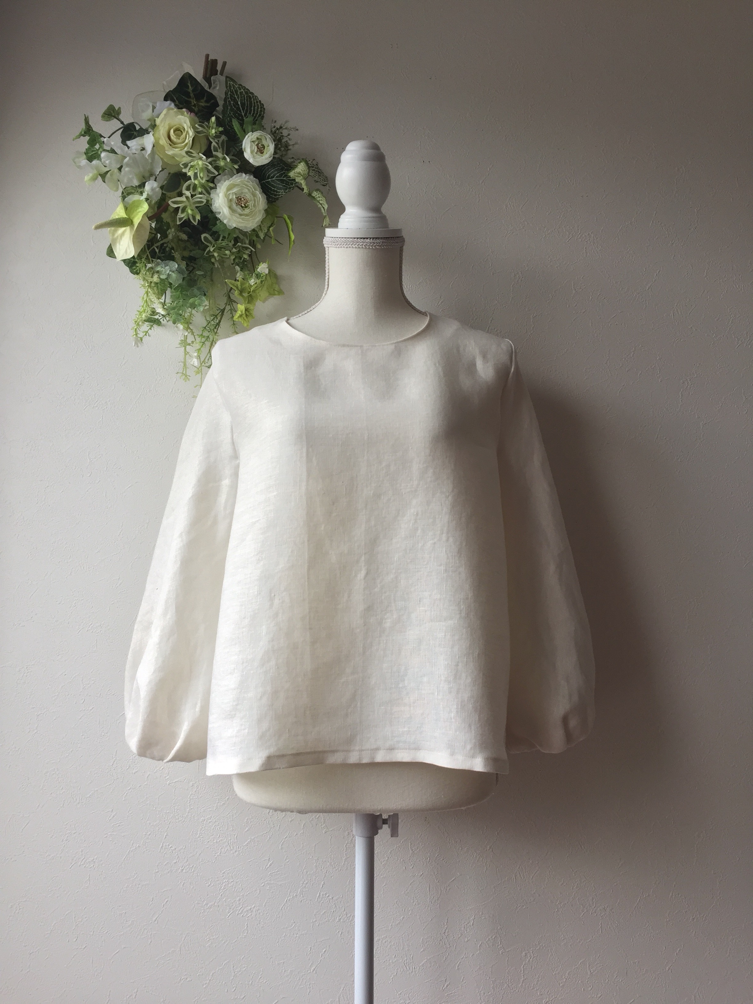 受注製作/ベルギーリネンバルーンスリーブプルオーバーブラウス