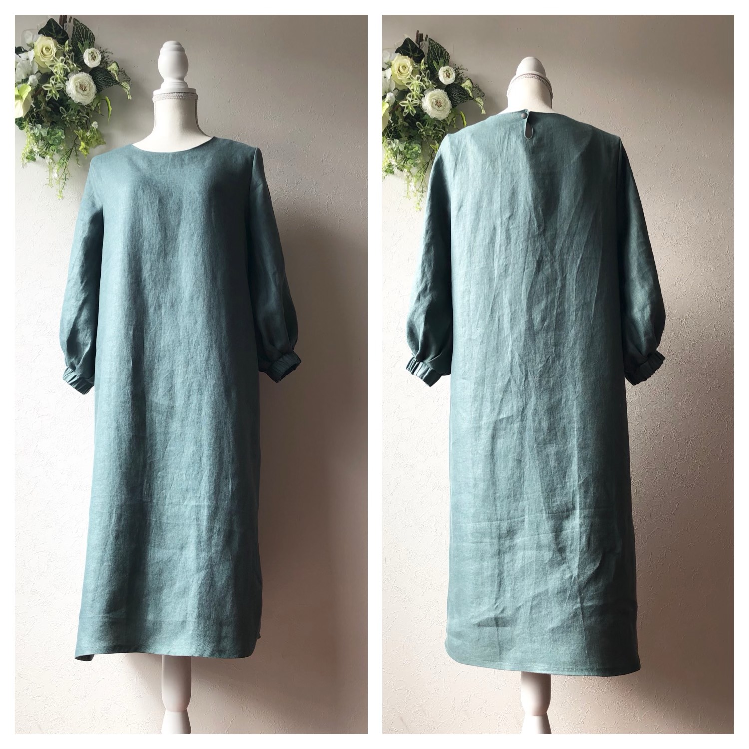 受注製作/フレンチリネンバルーンスリーブＡラインワンピース