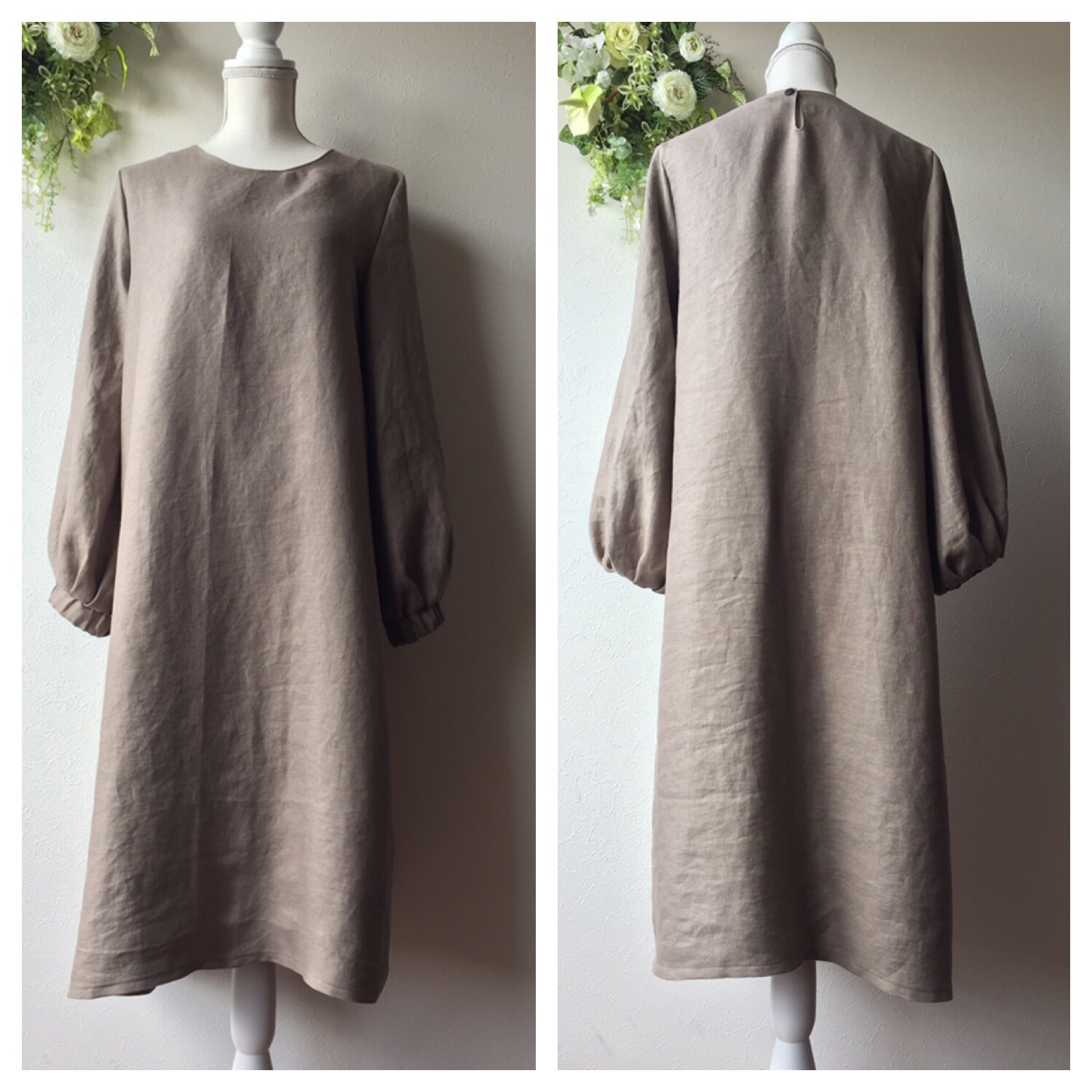 受注製作/フレンチリネンバルーンスリーブAラインワンピース