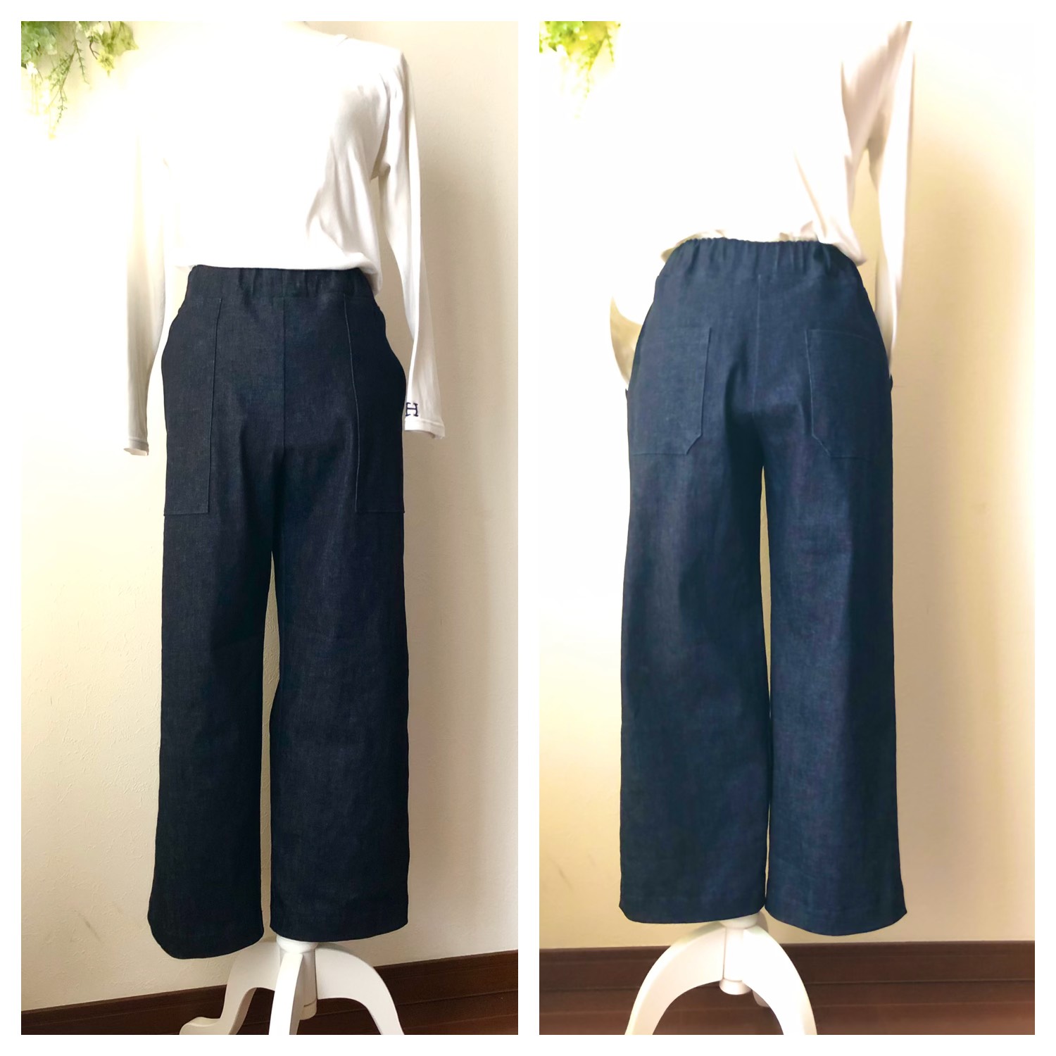 国産岡山産デニム　コットンリネン　ワイドパンツ　服作り40年の田舎町仕立屋 国産岡山産デニム コットンリネン ワイドパンツ 服作り40年の