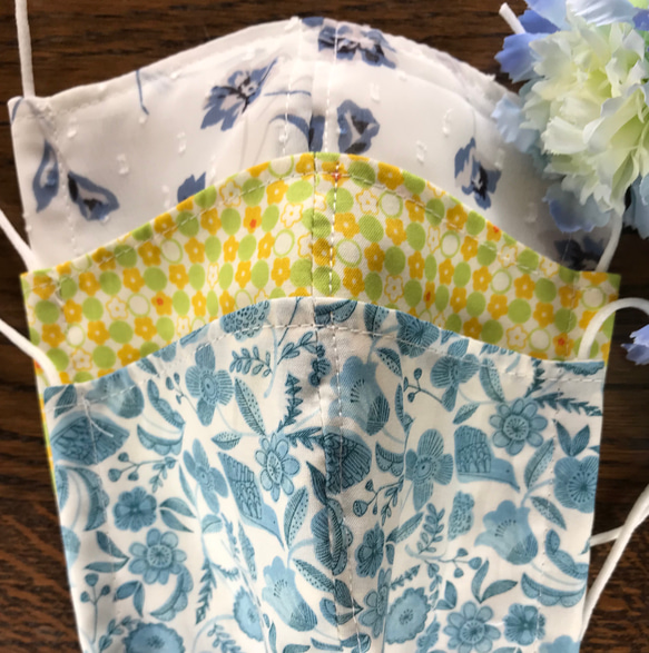 レディース立体夏マスク【お洒落な青い花】 4枚目の画像