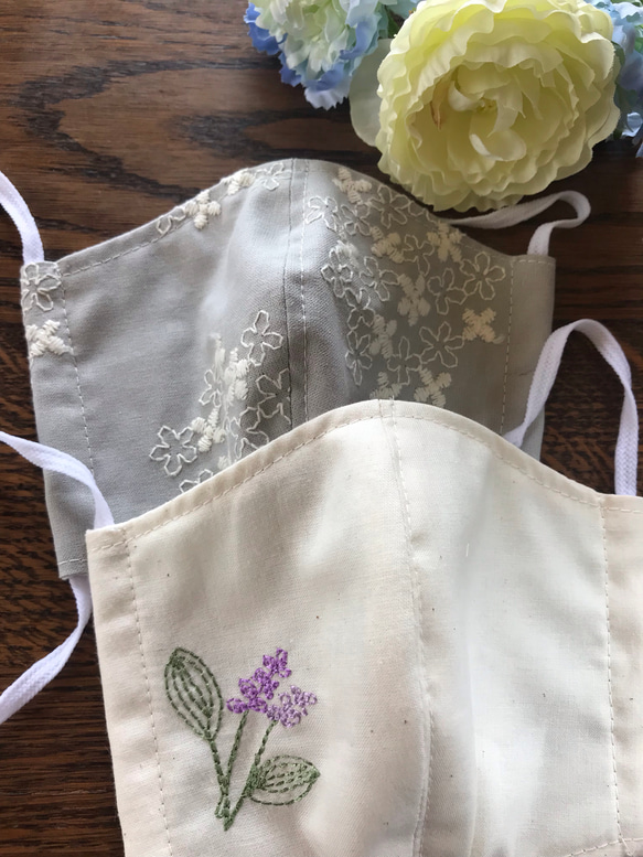 レディース刺繍立体夏マスク【刺繍の紫陽花】 4枚目の画像
