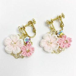 ✿つまみ細工✿ 桜の華やかイヤリング/ピアス 5枚目の画像