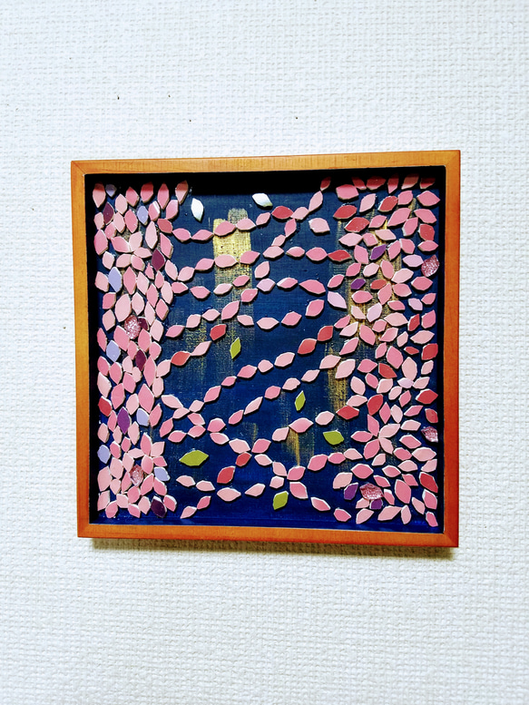 おすすめNo1！春待ち遠し モザイクタイルアート　 　　　　　　　手つなぎ桜　壁掛け　大判19×19cm 3枚目の画像