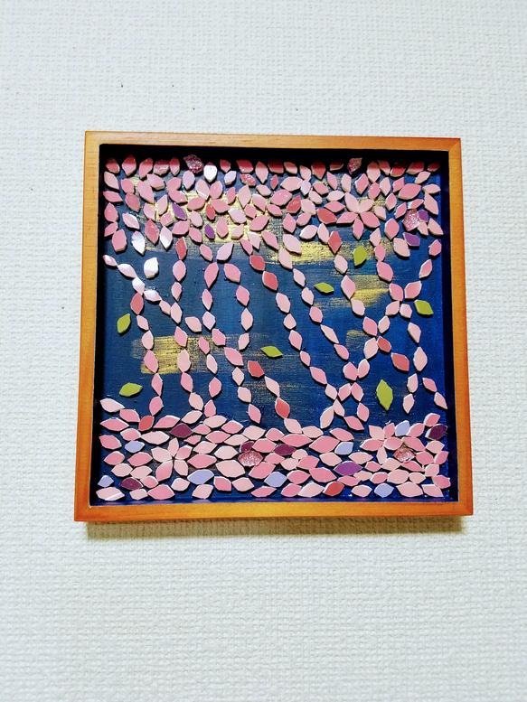 おすすめNo1！春待ち遠し モザイクタイルアート　 　　　　　　　手つなぎ桜　壁掛け　大判19×19cm 6枚目の画像