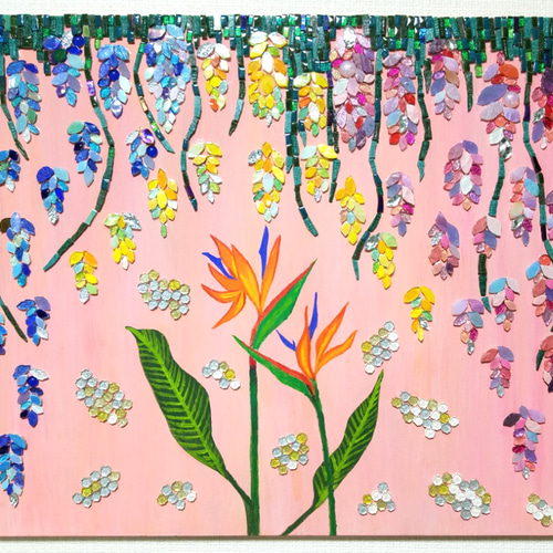 モザイクタイルアート フラワーカーテン ～その先に～