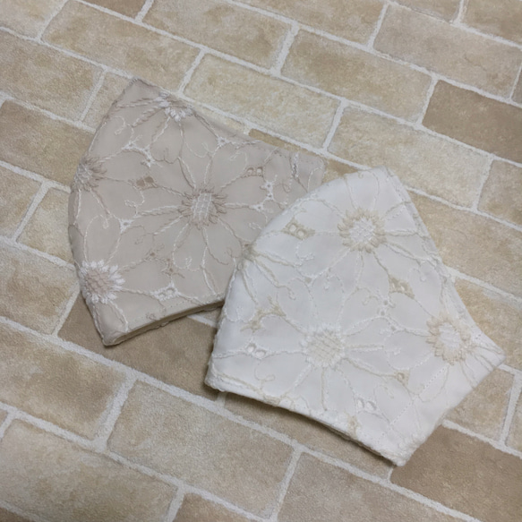 上品♡レース刺繍♡ハンドメイド♡ダブルガーゼ♡大人♡女性立体マスク♡エンブロイダリーレース♡小顔効果◎春マスク♡ 6枚目の画像