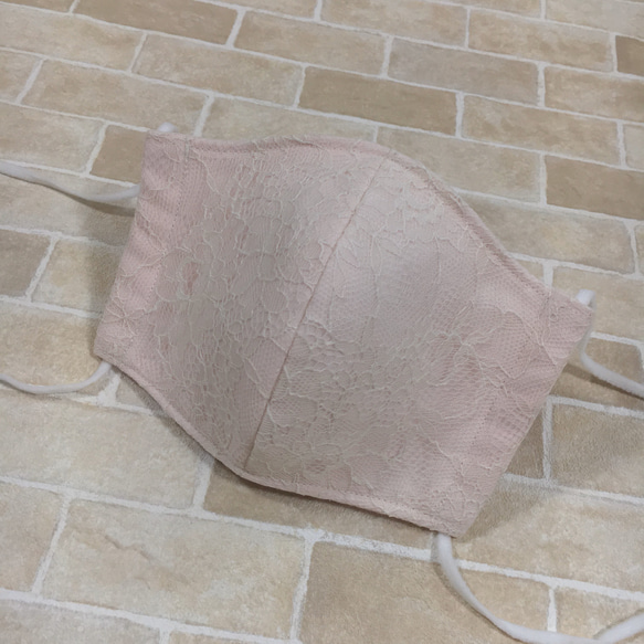 上品♡ローズレース柄♡ハンドメイド♡ダブルガーゼ♡大人♡女性立体マスク♡ 1枚目の画像