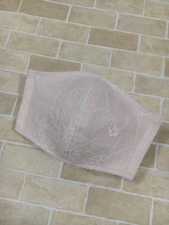 上品♡お洒落♡ローズレース柄♡ハンドメイド♡ダブルガーゼ♡大人♡女性立体マスク♡ 3枚目の画像