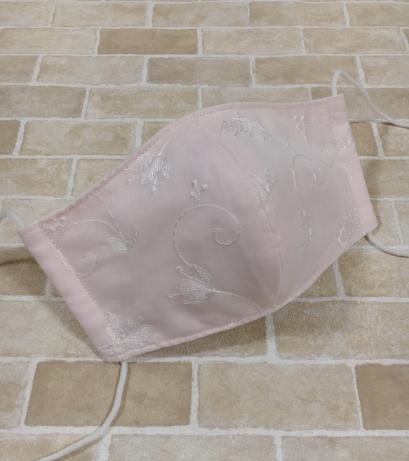 上品♡お洒落♡花柄チュールレース♡ハンドメイド♡ダブルガーゼ♡大人♡女性立体マスク♡ 1枚目の画像