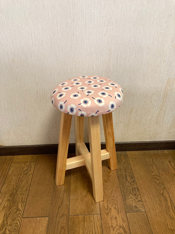 木製丸スツール 北欧柄クッション付 椅子(チェアー)・スツール 木製丸スツール 北欧柄クッション付 椅子(チェアー)・スツール