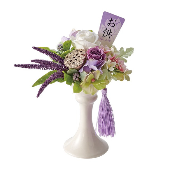 華やかにお供え☆仏花　プリザーブドフラワー　花器付きアレンジ☆