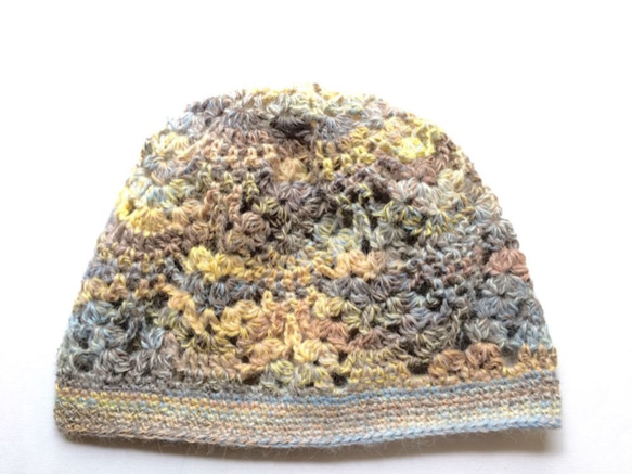 パイナップル編みのキャップ◇ニット帽◇手編み◇かぎ編み◇アルパカ 1枚目の画像
