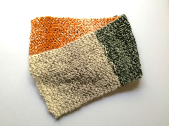 【値下げ】市松模様のマフラー◇手編み◇３色 2枚目の画像