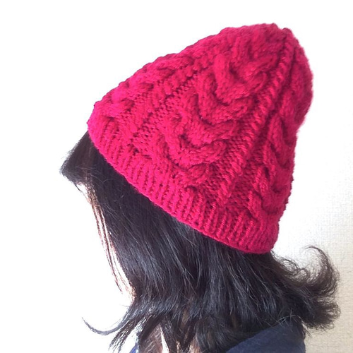 在庫処分セール】アラン模様のニット帽◇帽子◇ワインレッド ◇S