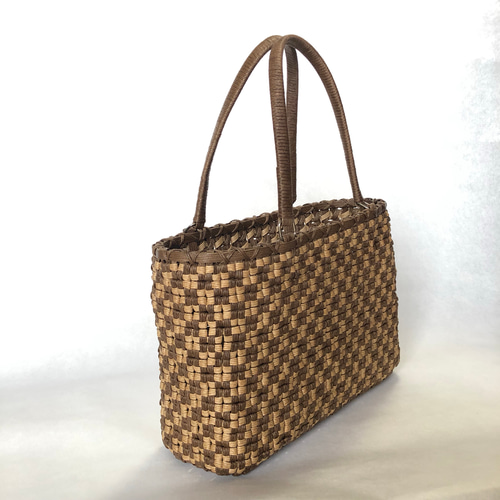 43 市松模様の籠バッグ 茶 かごバッグ 籠ずきん 通販 10117464｜Creema