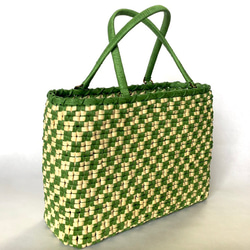 44 市松模様の籠バッグ 緑 2枚目の画像